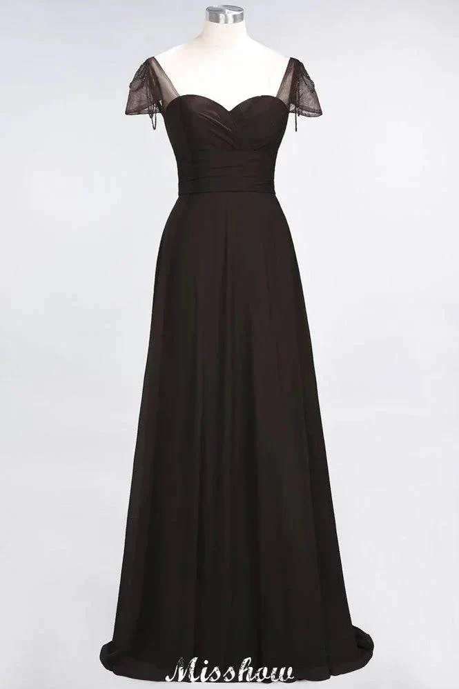 Sweetheart Cap-Sleeves Ruffle Floor-Length Bridesmaid Dress with Beadings Moher if the Bride Dresses - Image 8