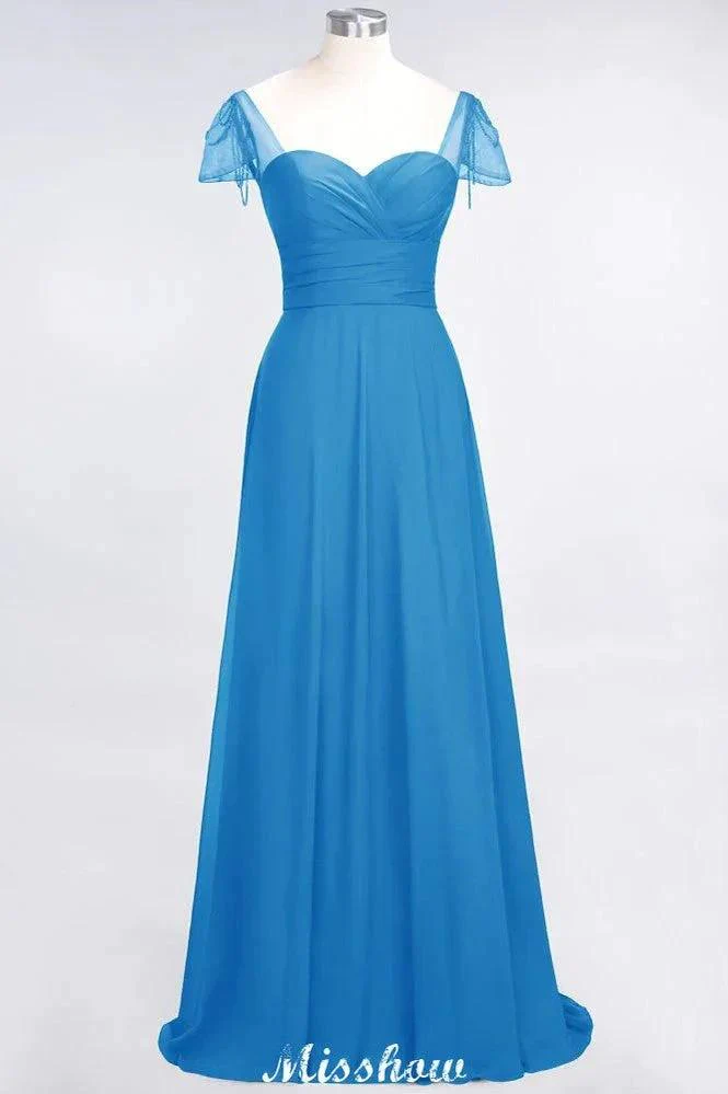 Sweetheart Cap-Sleeves Ruffle Floor-Length Bridesmaid Dress with Beadings Moher if the Bride Dresses - Image 9