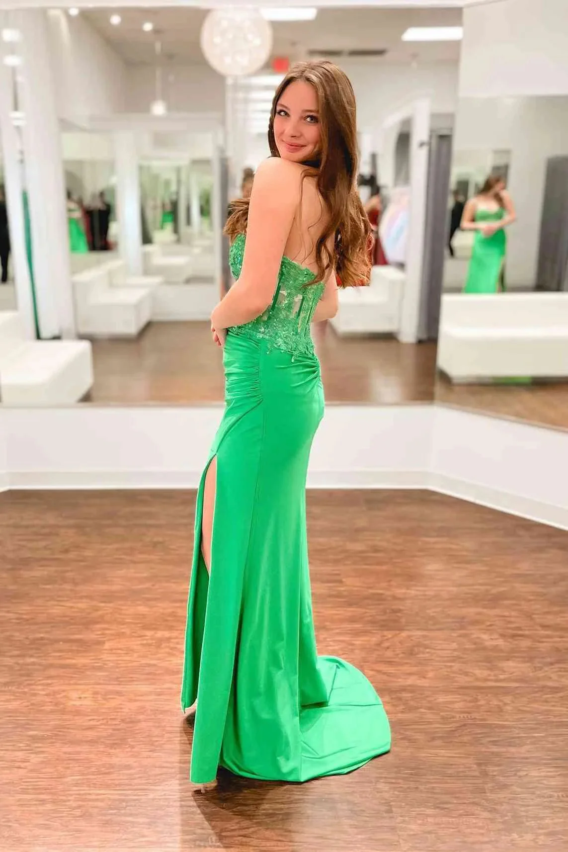 Ember | Sweetheart Corset Lace Hot Pink Long Prom Dress with Slit - Image 5