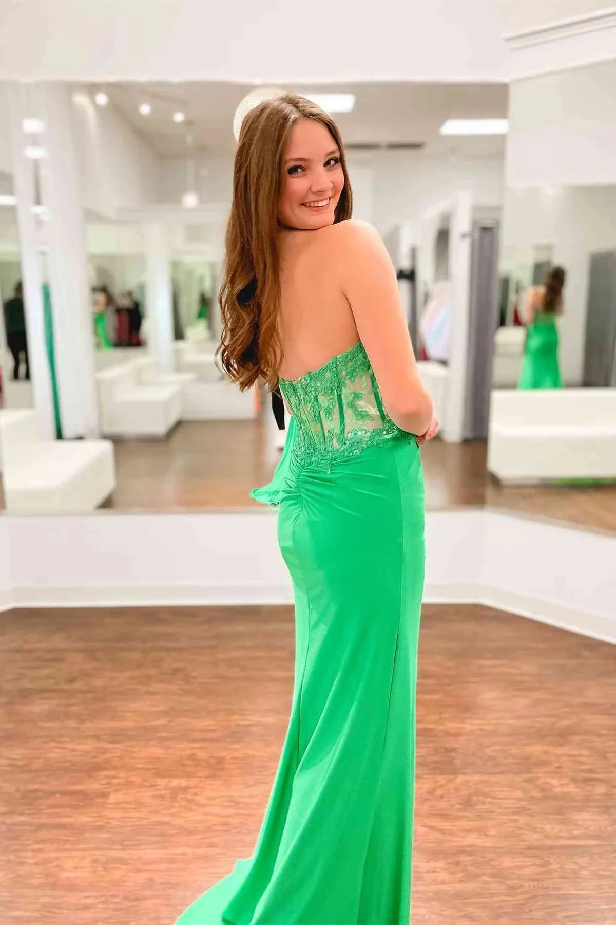 Ember | Sweetheart Corset Lace Hot Pink Long Prom Dress with Slit - Image 6
