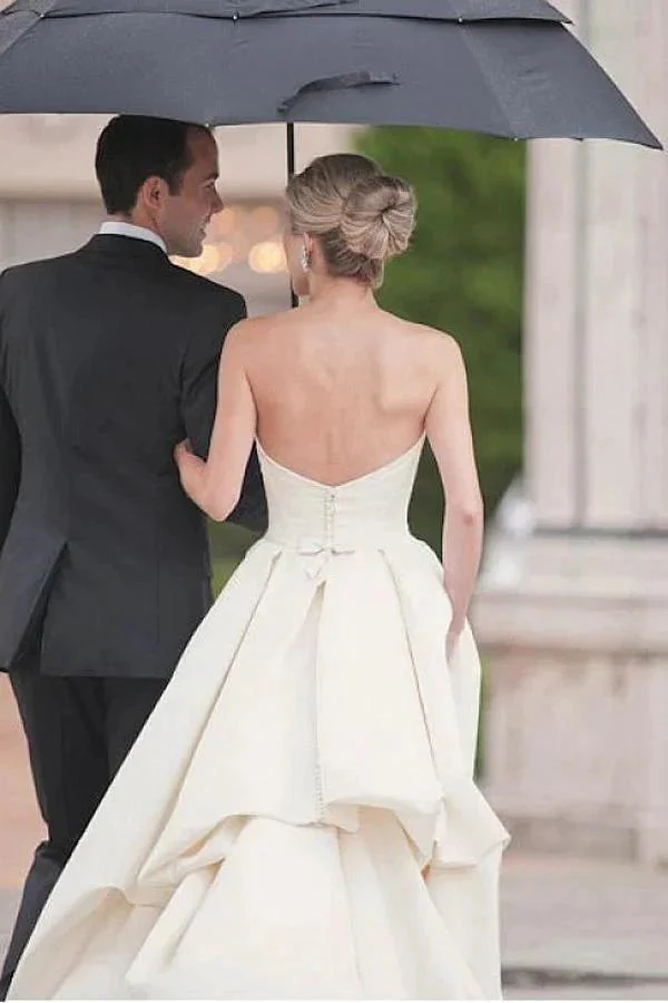 Sweetheart Court Train Ivory Satin Wedding Dress with Ruched WD122 - Image 2