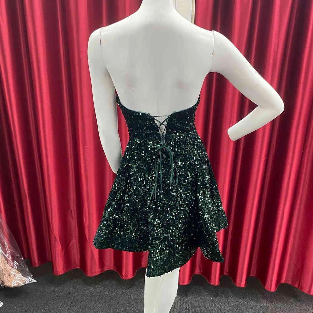 Sweetheart Dark Green Sequins A-Line Homecoming Dress Y1409 - Image 3