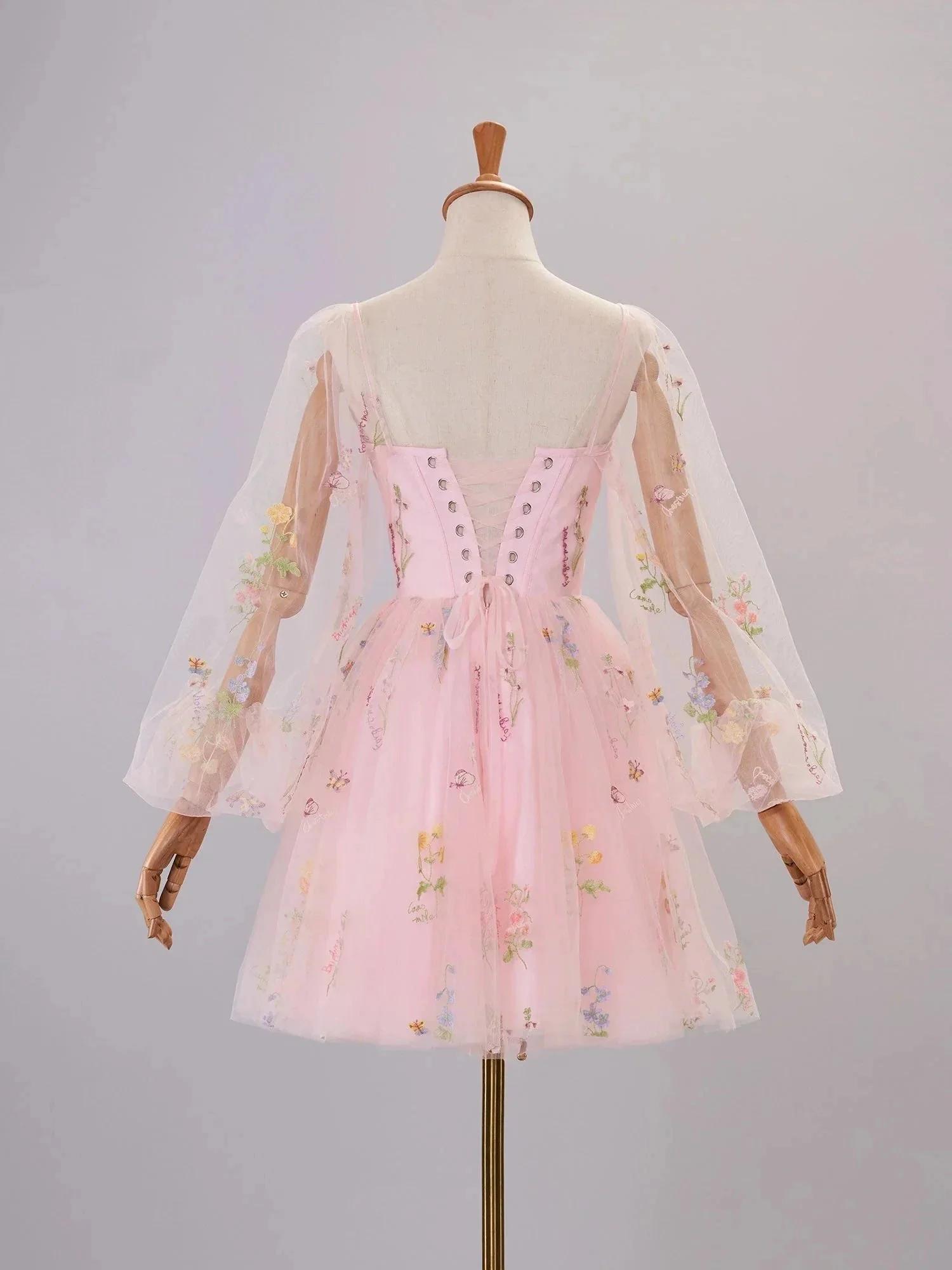 Sweetheart Embroidery Short-Length Tulle Puff Sleeves Cocktail Dress - Image 6