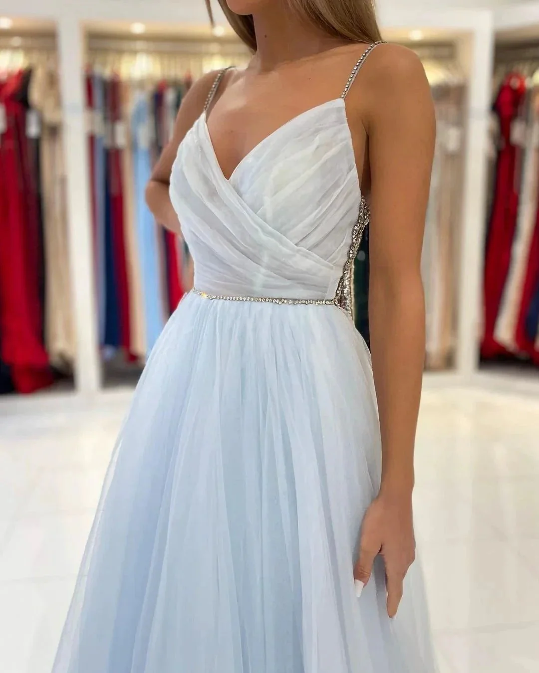 Sweetheart Floor Length A-line Backless Tulle Prom Dresses - Image 4