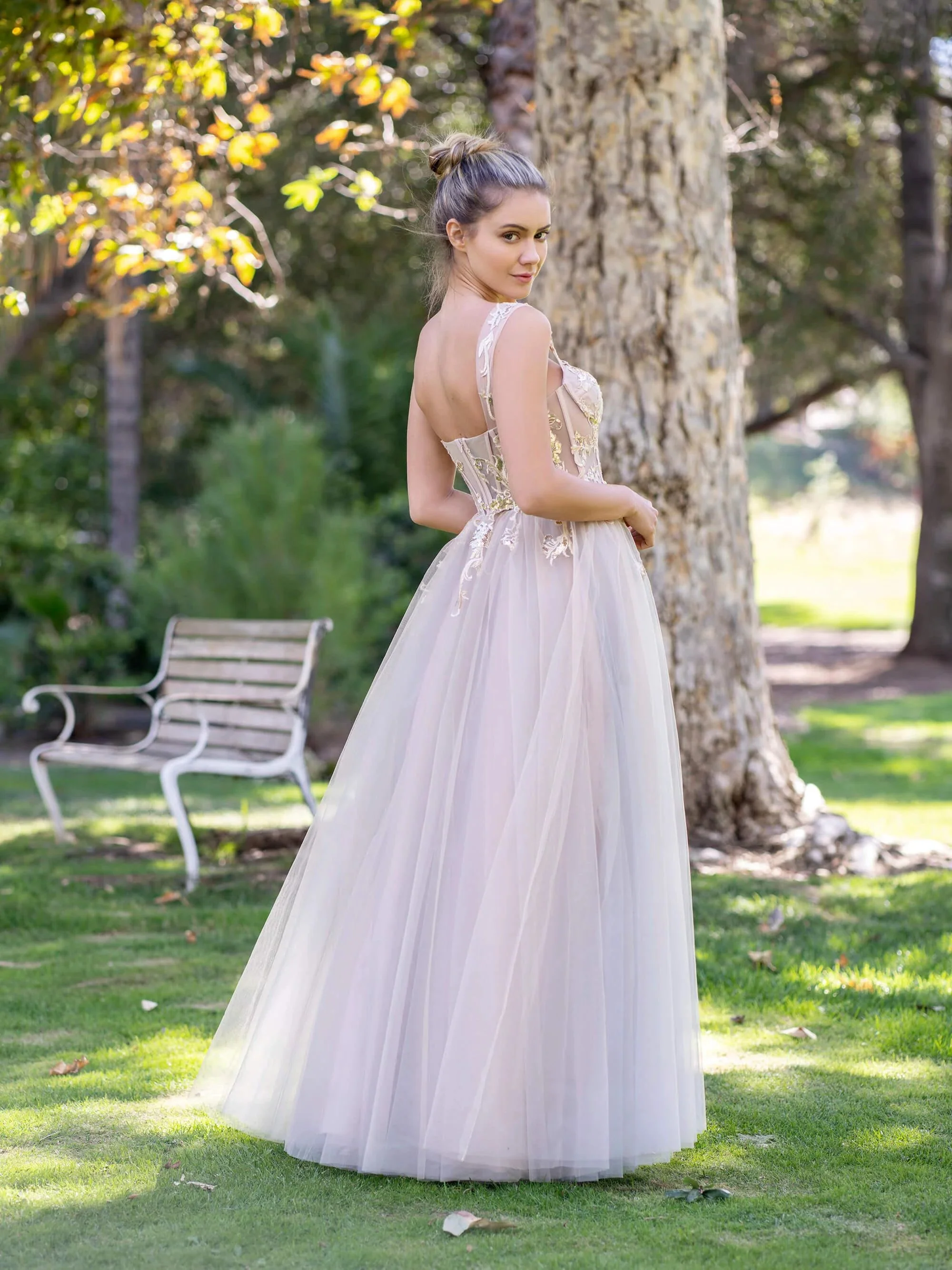 Corset Lace Floor Length Tulle Applique Prom Dress - Image 2
