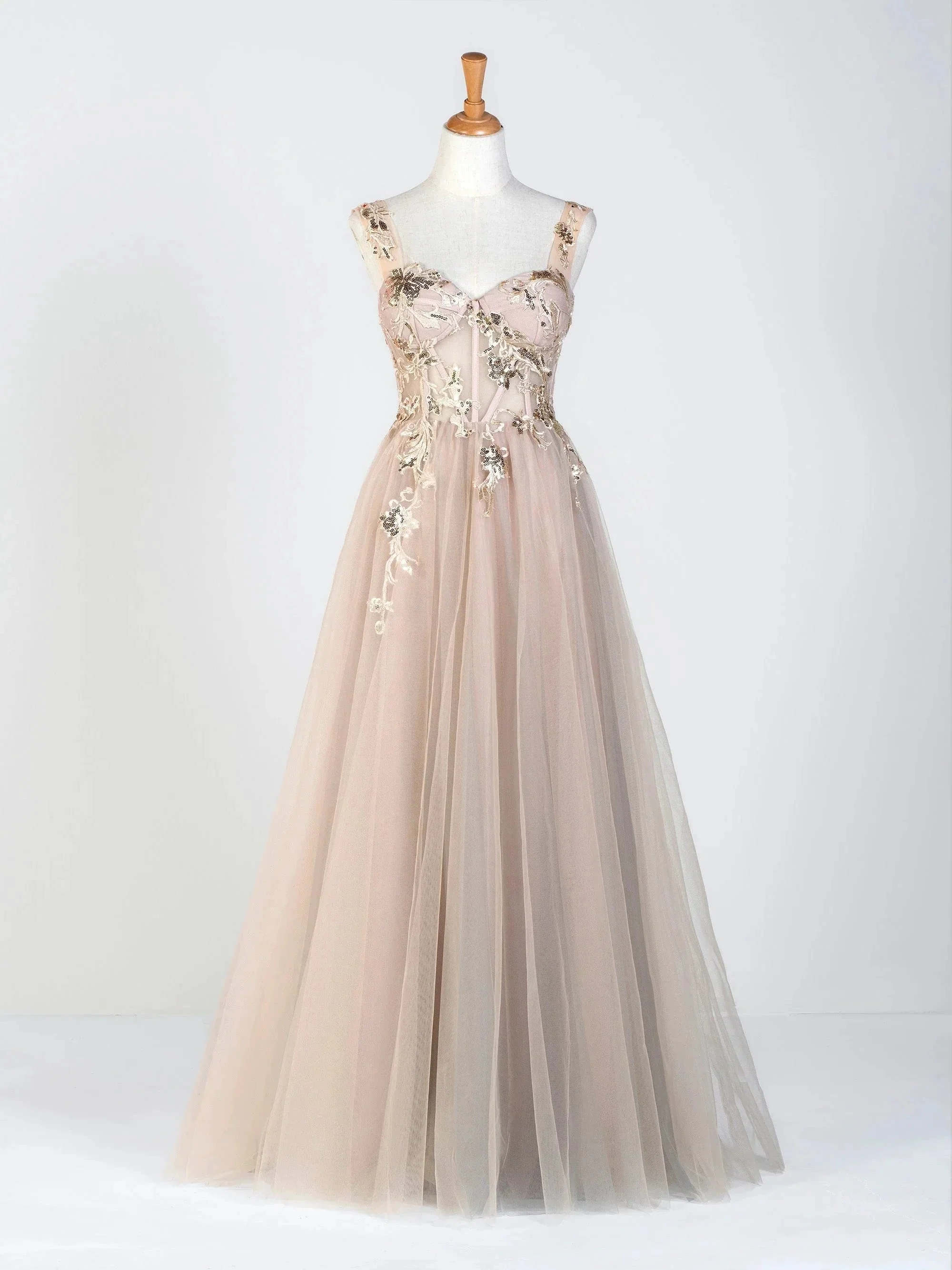 Corset Lace Floor Length Tulle Applique Prom Dress - Image 3