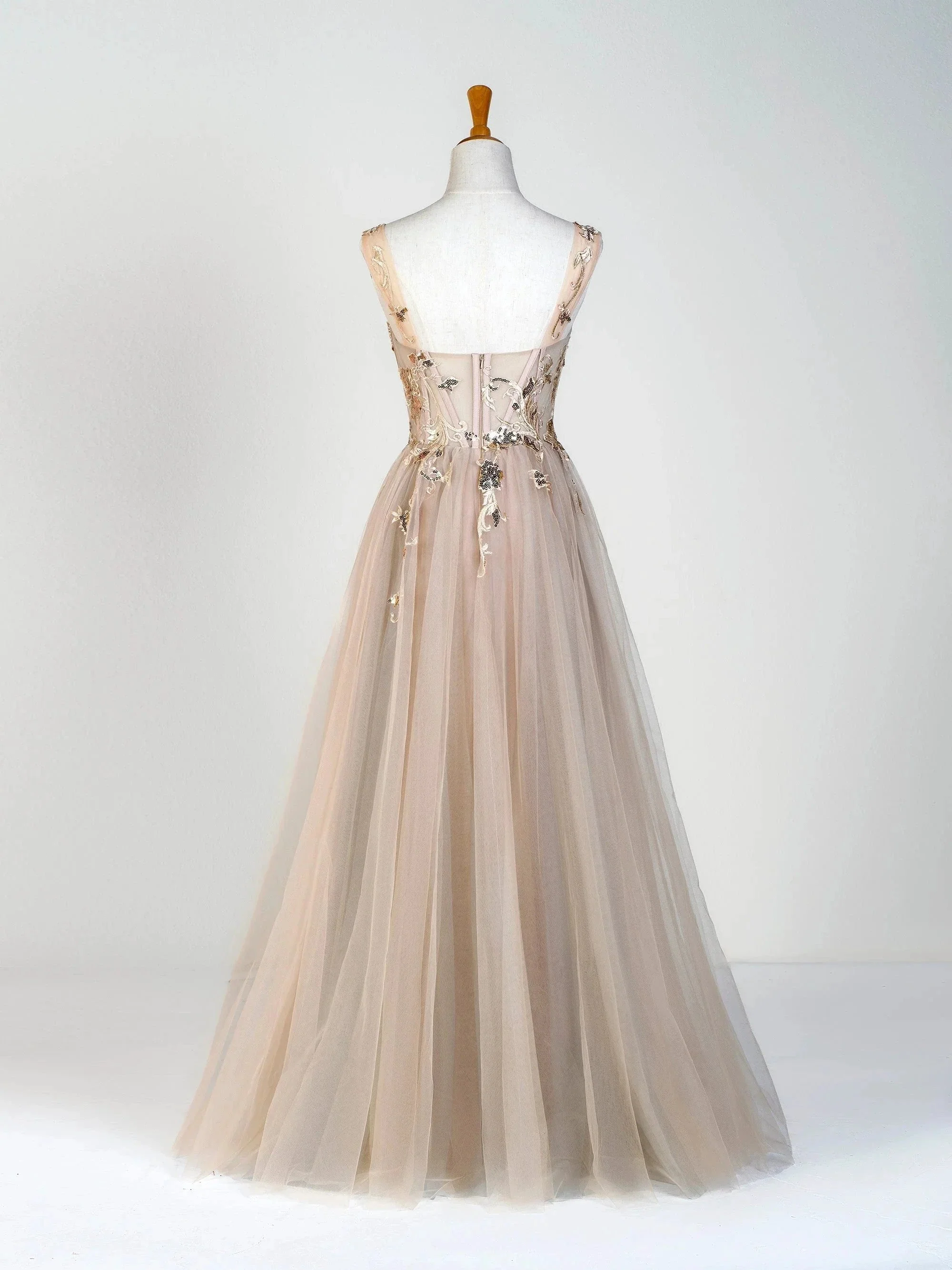 Corset Lace Floor Length Tulle Applique Prom Dress - Image 4