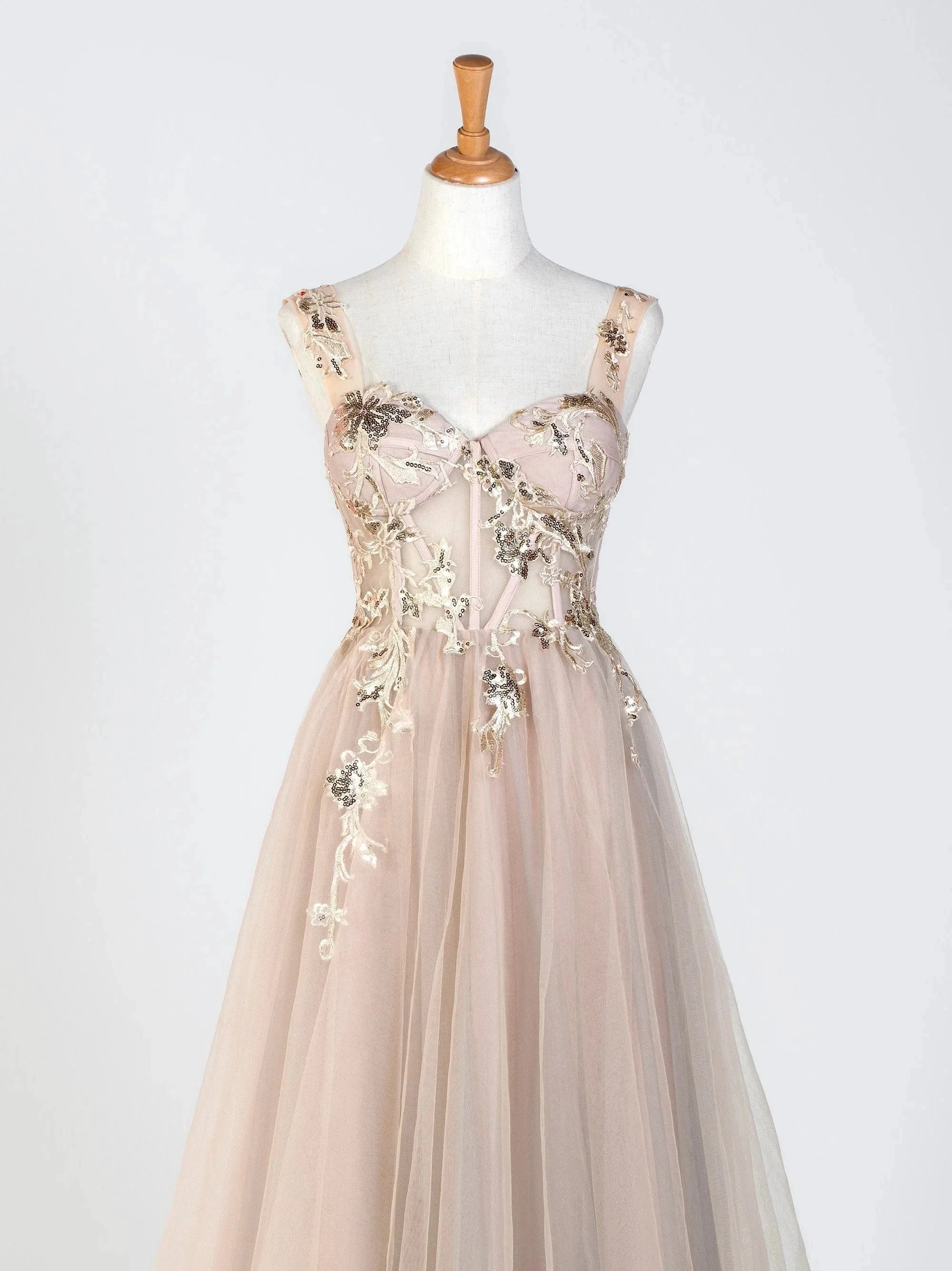Corset Lace Floor Length Tulle Applique Prom Dress - Image 5