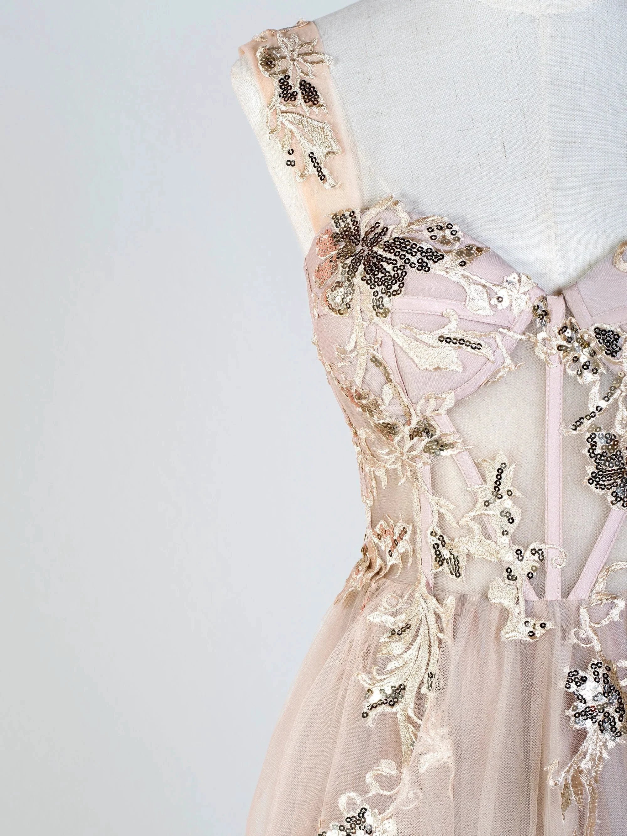 Corset Lace Floor Length Tulle Applique Prom Dress - Image 6