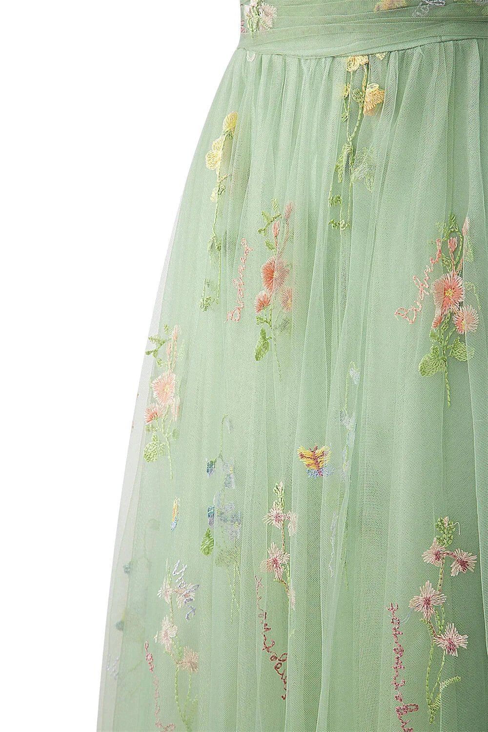 Sweetheart Neck Floor Length Tulle Embroidery Floral Prom Dress - Image 10