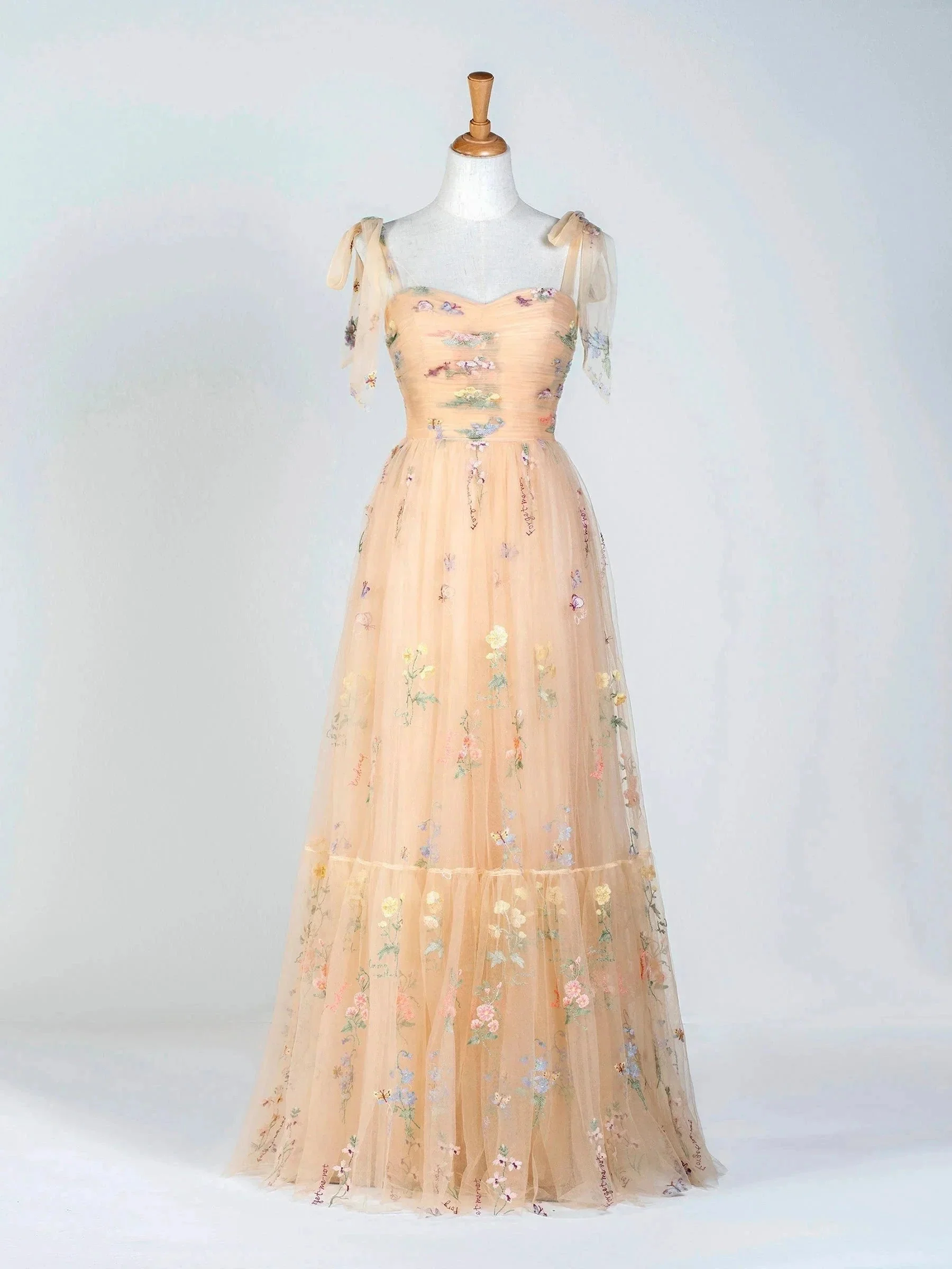 Sweetheart Neck Floor Length Tulle Embroidery Floral Prom Dress - Image 3