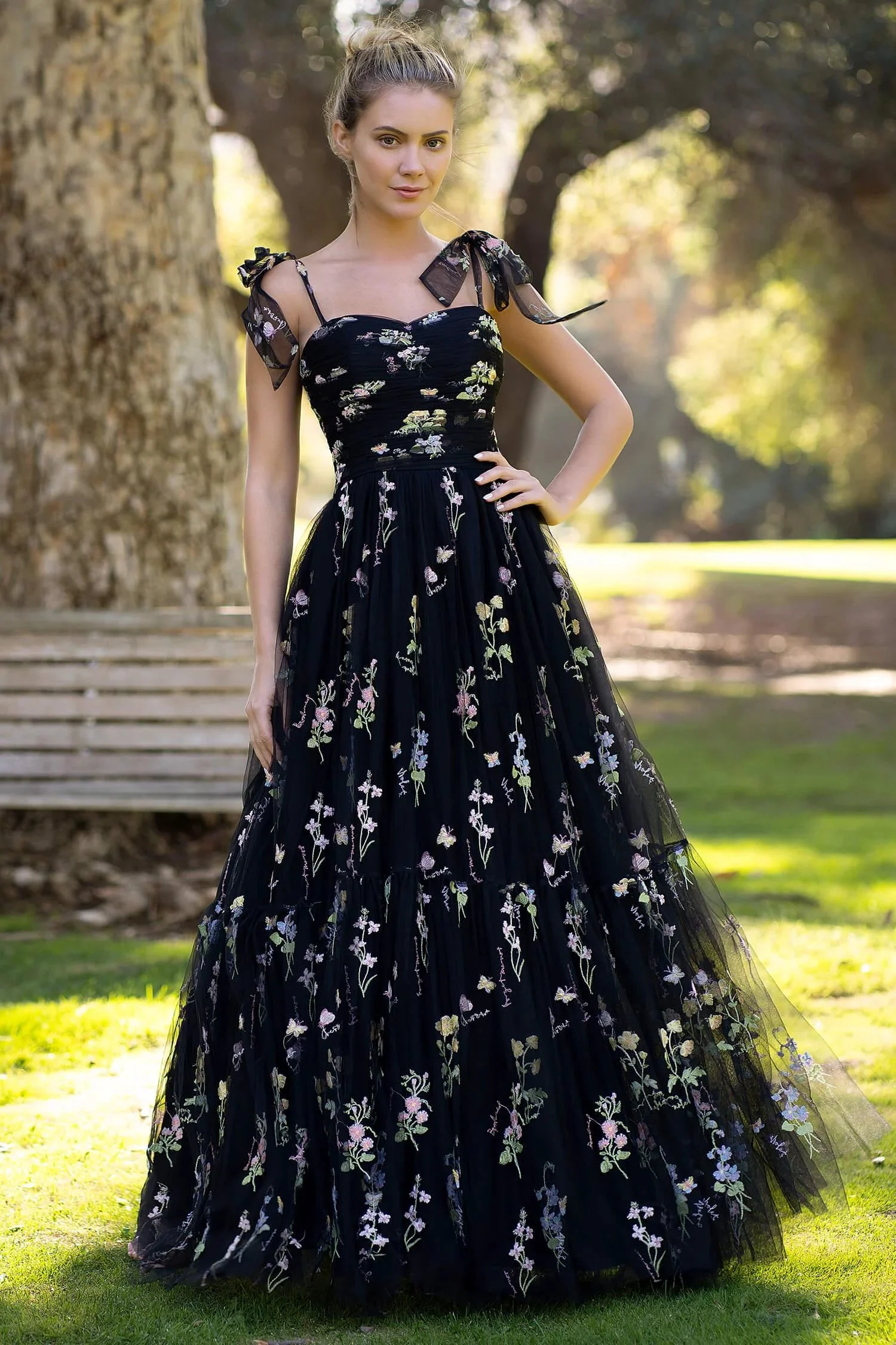 Sweetheart Neck Floor Length Tulle Embroidery Floral Prom Dress - Image 5