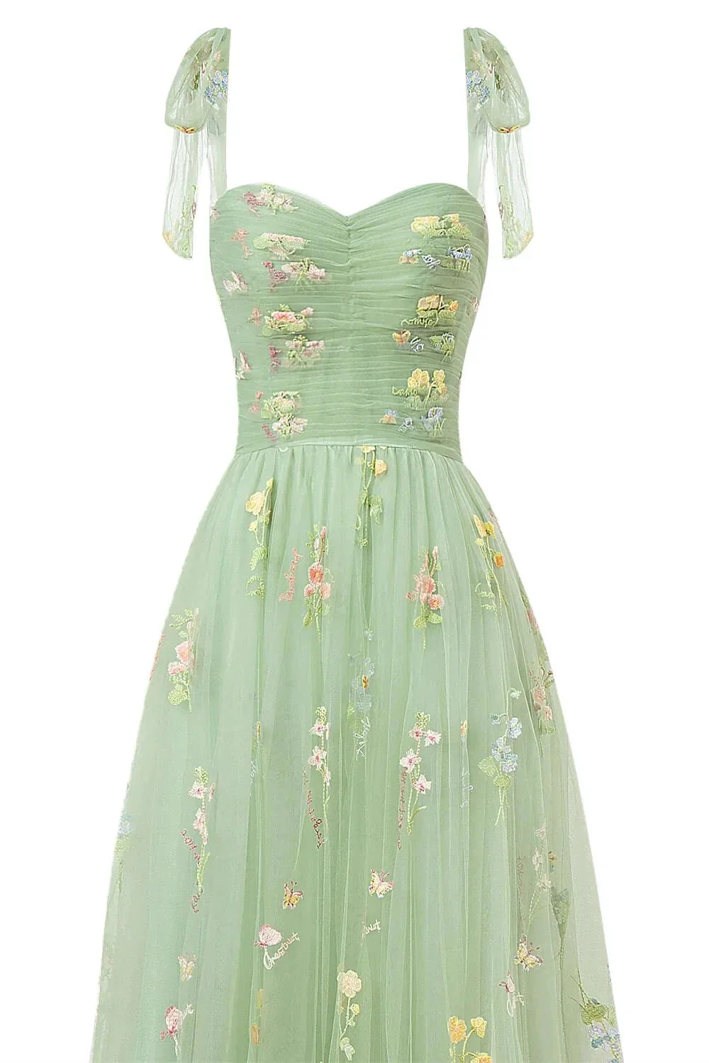 Sweetheart Neck Floor Length Tulle Embroidery Floral Prom Dress - Image 7
