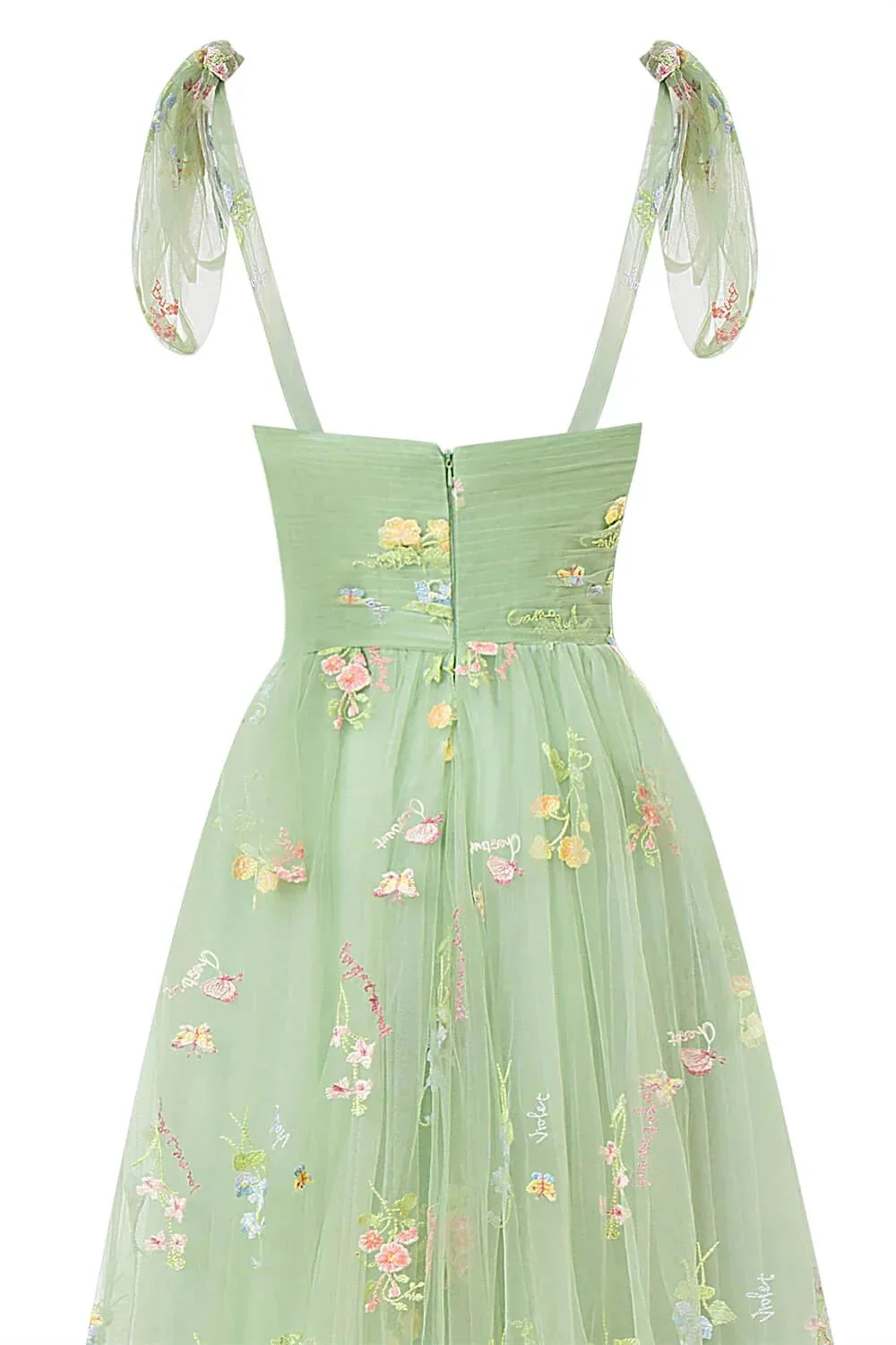 Sweetheart Neck Floor Length Tulle Embroidery Floral Prom Dress - Image 8