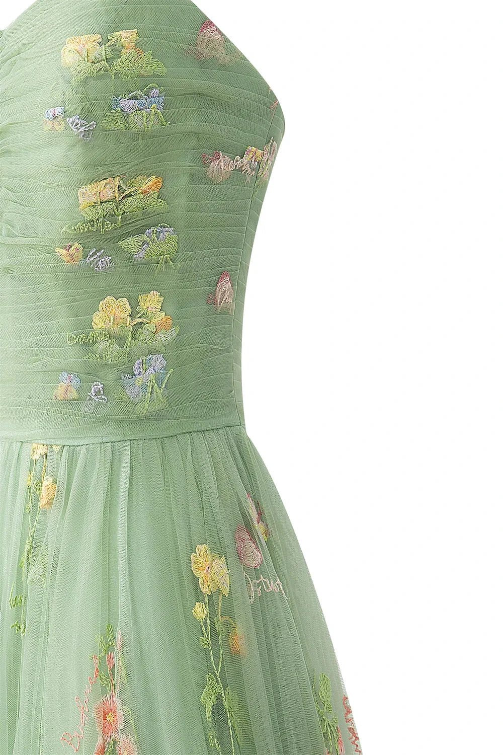 Sweetheart Neck Floor Length Tulle Embroidery Floral Prom Dress - Image 9