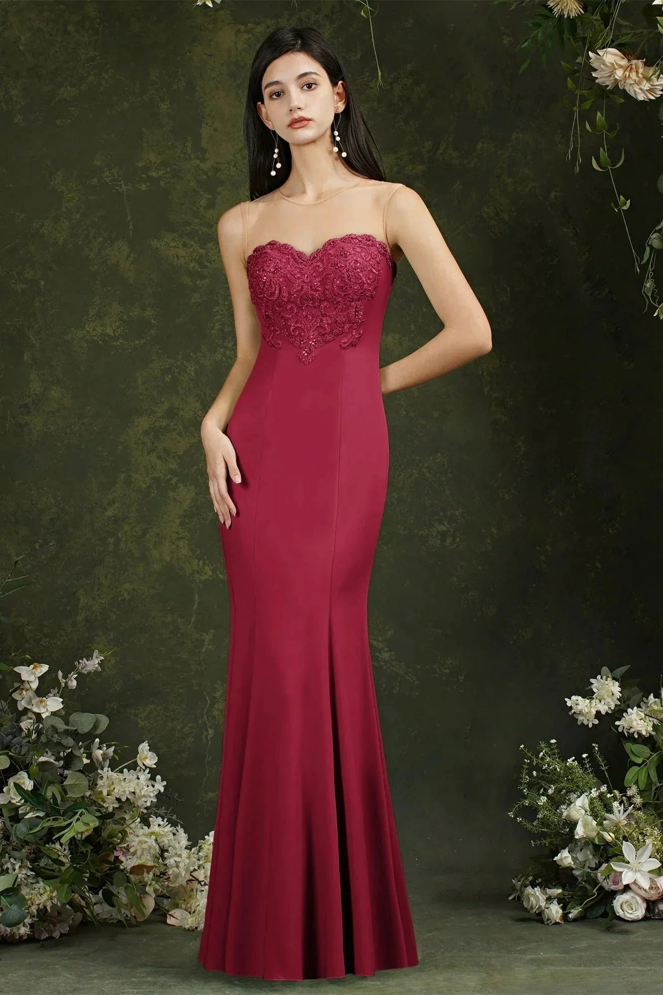 Sweetheart Floral Lace Tulle Mermaid Long Prom dress - Image 10