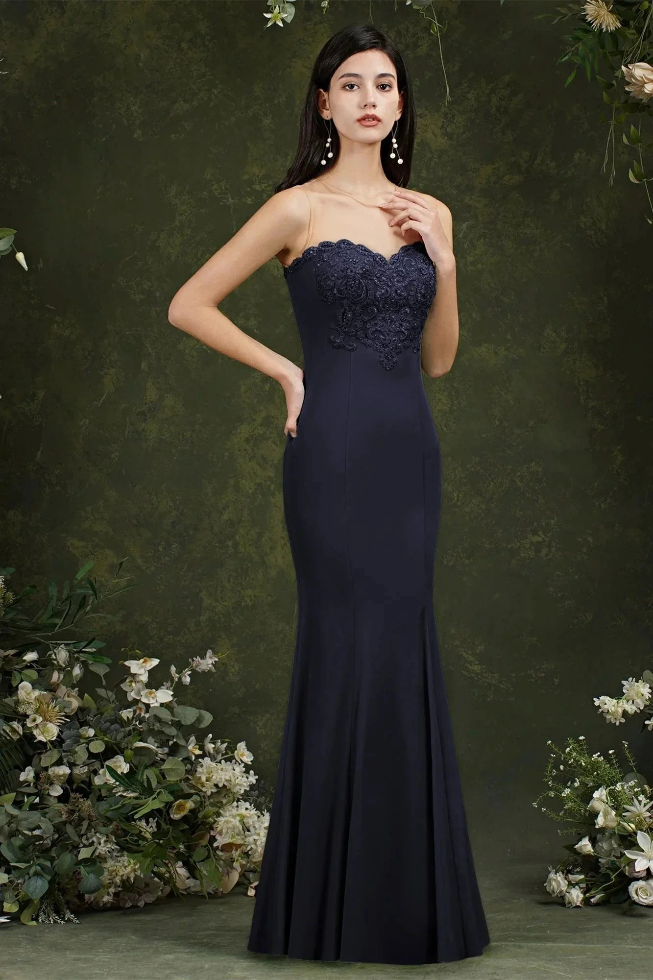Sweetheart Floral Lace Tulle Mermaid Long Prom dress - Image 9