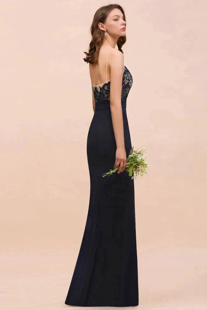 Sweetheart Floral Mermaid Bridesmaid Dress Sleeveless Navy Formal Party Dress - Image 5
