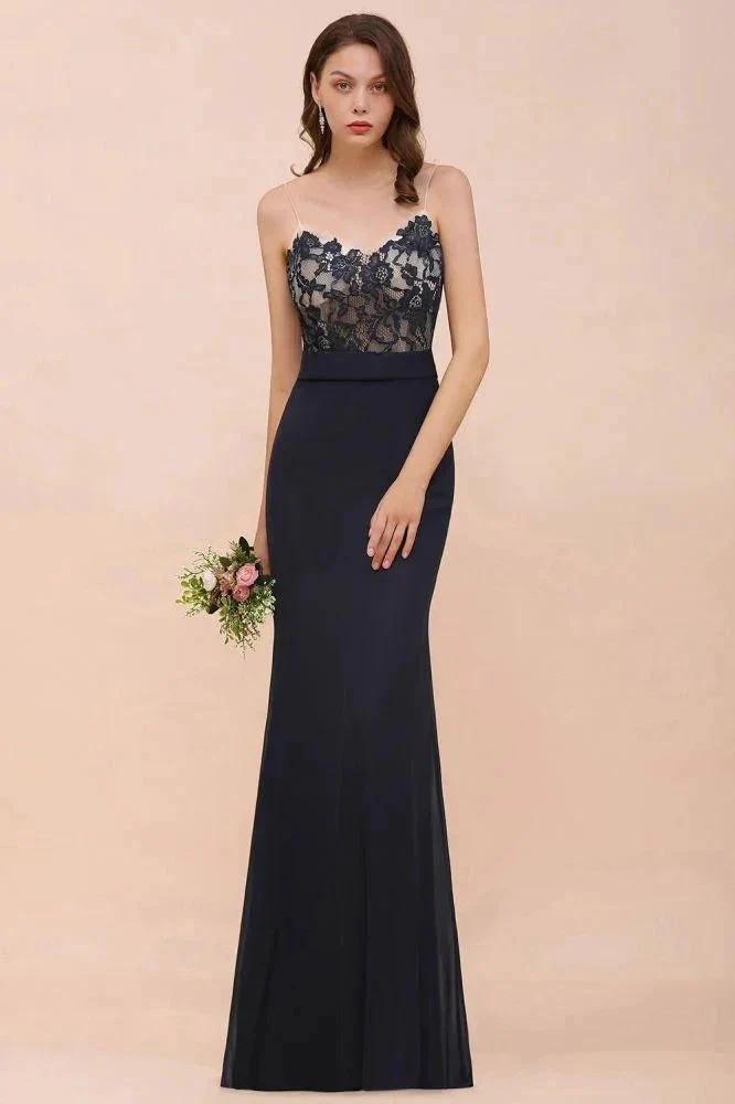 Sweetheart Floral Mermaid Bridesmaid Dress Sleeveless Navy Formal Party Dress - Image 6