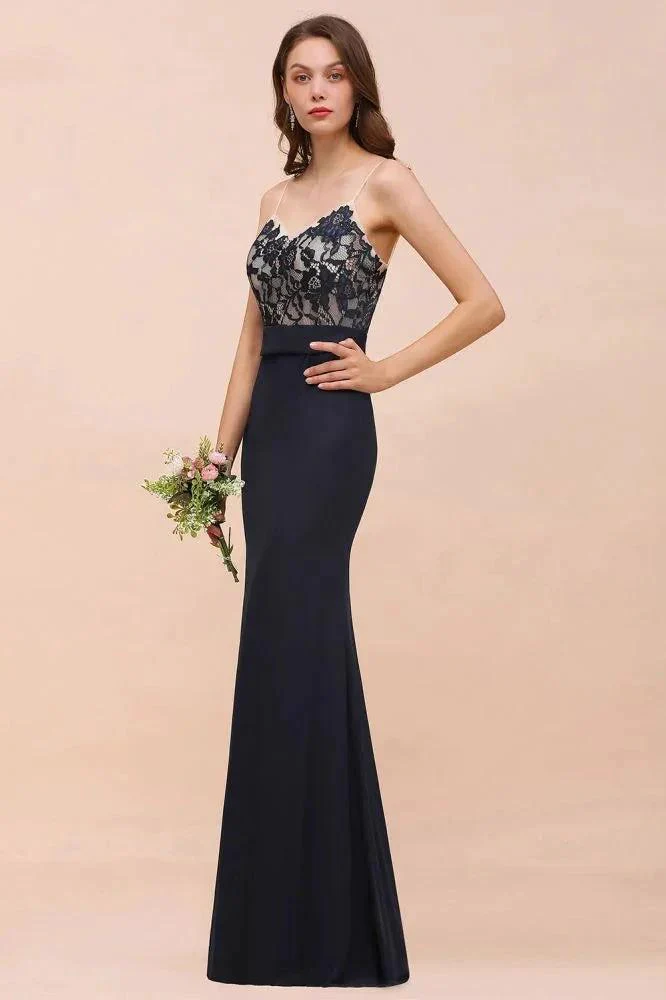 Sweetheart Floral Mermaid Bridesmaid Dress Sleeveless Navy Formal Party Dress - Image 7