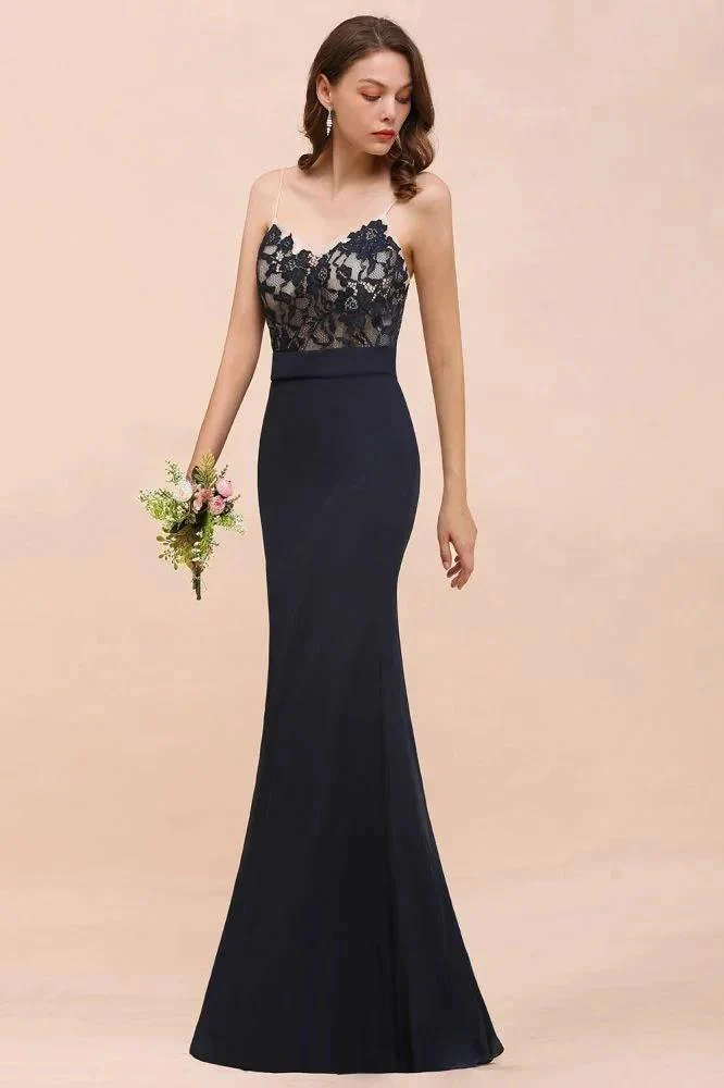 Sweetheart Floral Mermaid Bridesmaid Dress Sleeveless Navy Formal Party Dress - Image 8