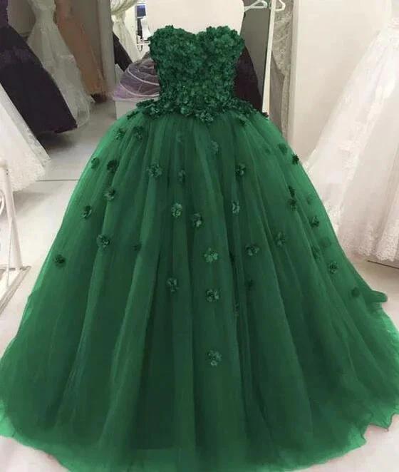 sweetheart green ball gown quinceanera dresses with flowers Y1622 - Image 2