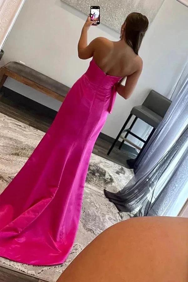 Sweetheart Hot Pink Sheath Long Prom Dress with Bow PSK540 - Image 3