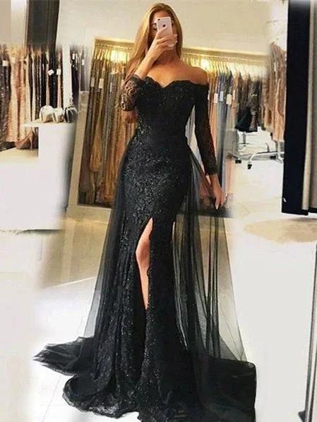 Sweetheart Lace-Appliques Front-Split Newest Long-Sleeve Mermaid Prom Dress - Image 3
