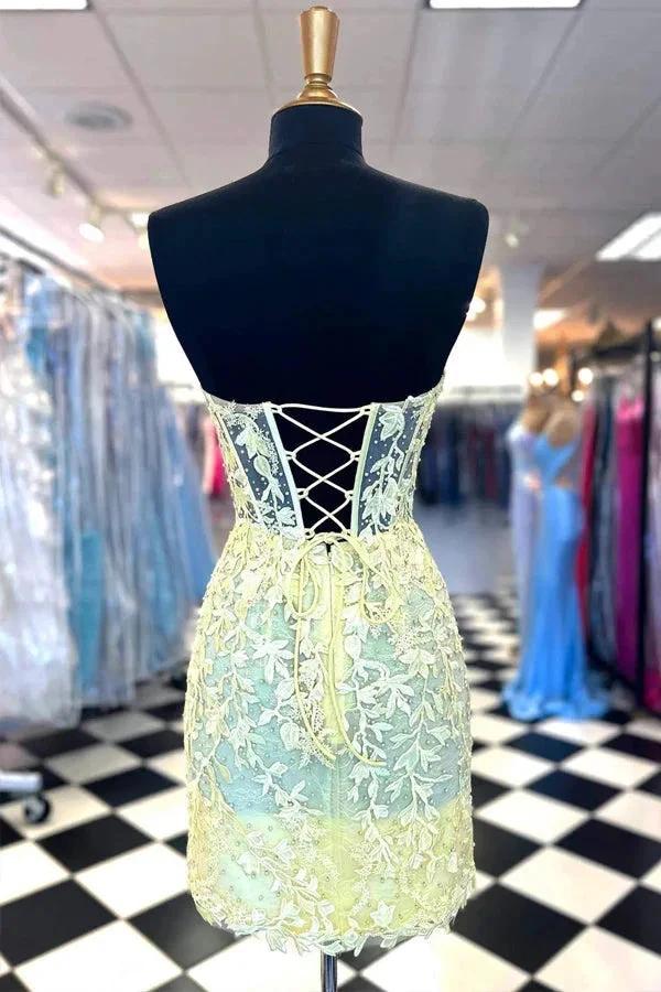 Sweetheart Lace Corset Tight Yellow Homecoming Dress PD565 - Image 2
