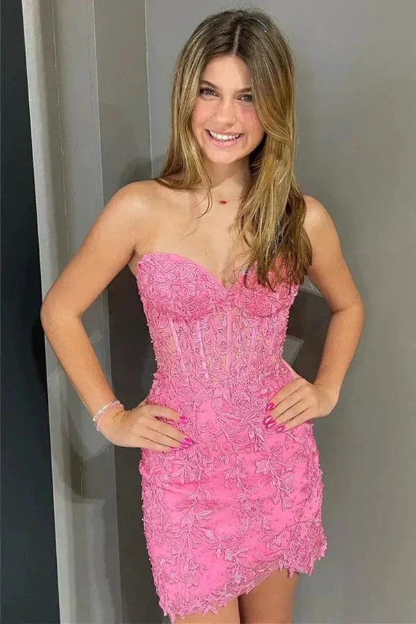 Sweetheart Lace Corset Tight Yellow Homecoming Dress PD565 - Image 3