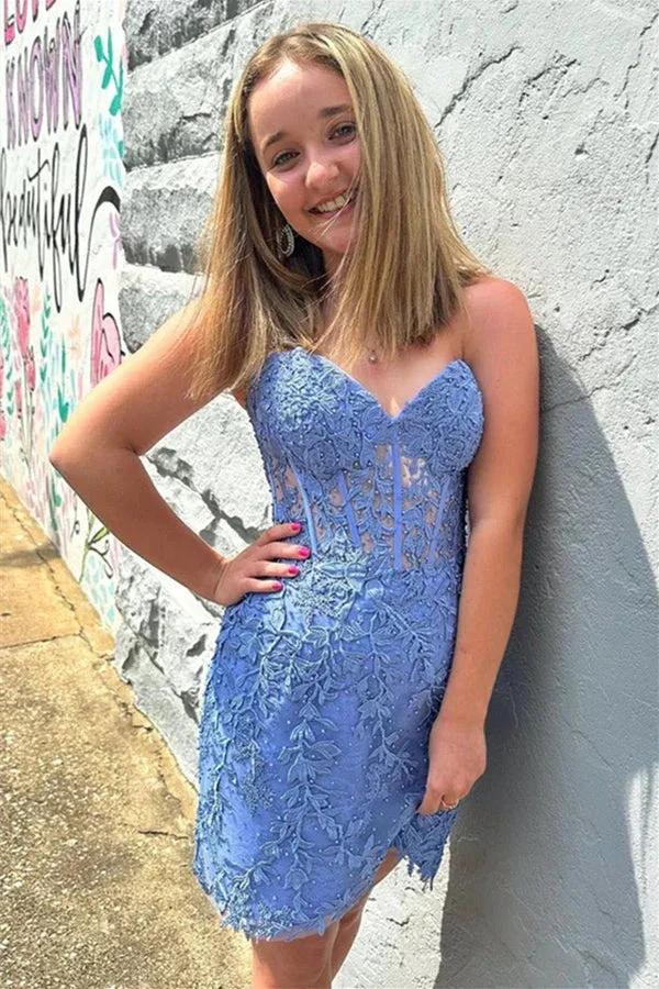 Sweetheart Lace Corset Tight Yellow Homecoming Dress PD565 - Image 4