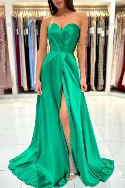 Sweetheart Long Green A-line Sleeveless Evening Dress With Side Slit - Image 3