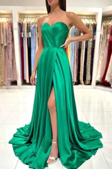 Sweetheart Long Green A-line Sleeveless Evening Dress With Side Slit - Image 4