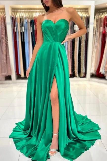 Sweetheart Long Green A-line Sleeveless Evening Dress With Side Slit - Image 5