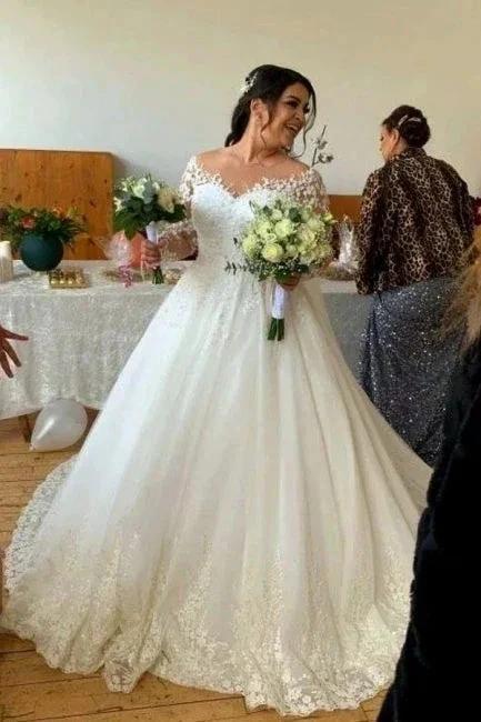 Sweetheart Long-Sleeve A-Line Tulle Wedding Dresses with Lace - Image 2