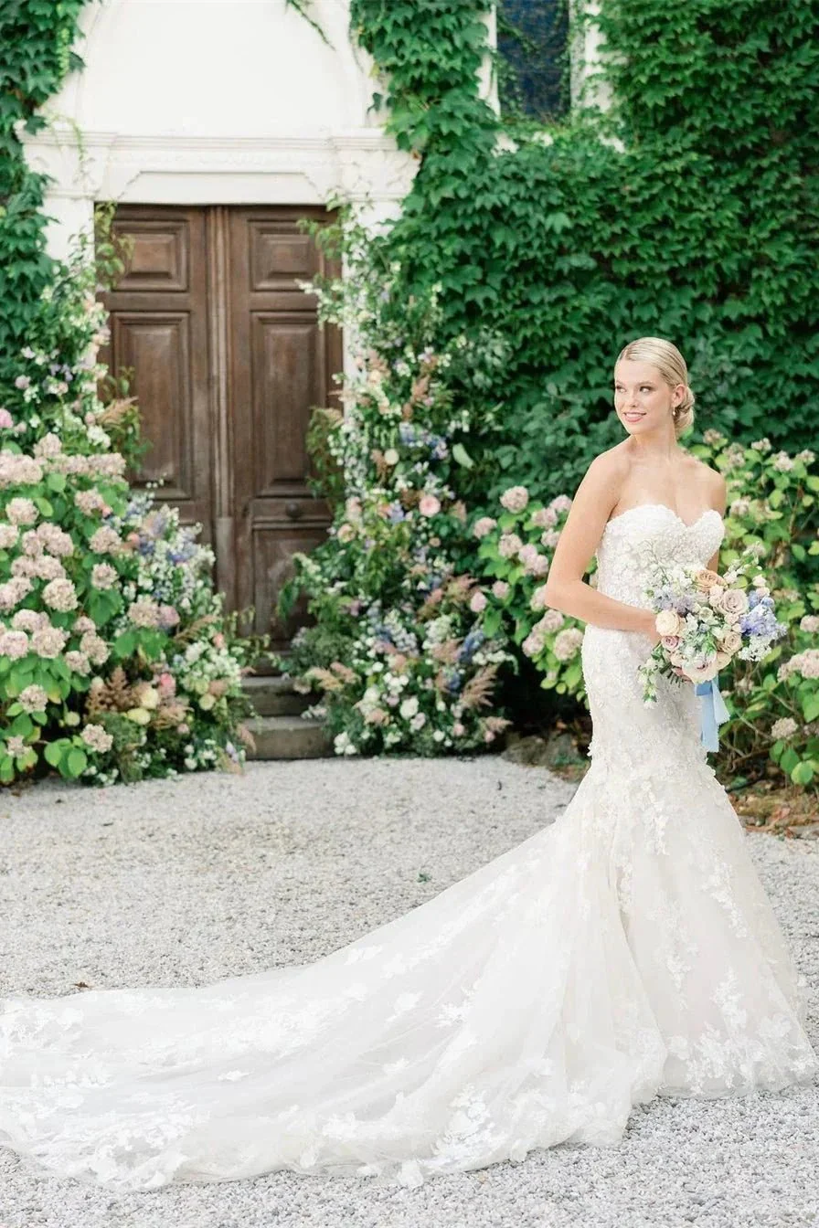 Sweetheart Mermaid Sleeveless Tulle Appliques Wedding Dress With Lace - Image 2