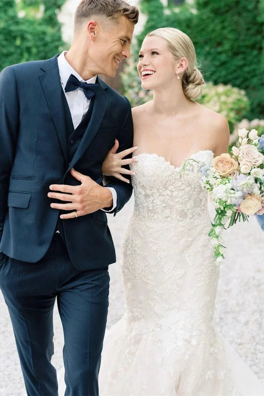 Sweetheart Mermaid Sleeveless Tulle Appliques Wedding Dress With Lace - Image 4