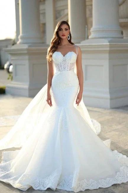 Sweetheart Mermaid White Wedding Dress with Court Train - Image 2