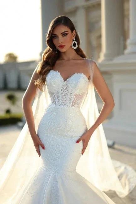 Sweetheart Mermaid White Wedding Dress with Court Train - Image 3