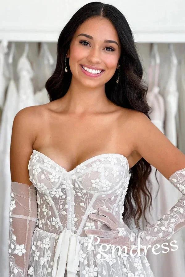 Sweetheart Neck A Line Delicated Lace Wedding Dress Boho Wedding Dress WD632 - Image 2