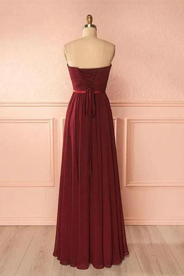 Sweetheart Neck Chiffon Burgundy Long Prom Dress Bridesmaid Dress  PG422 - Image 2