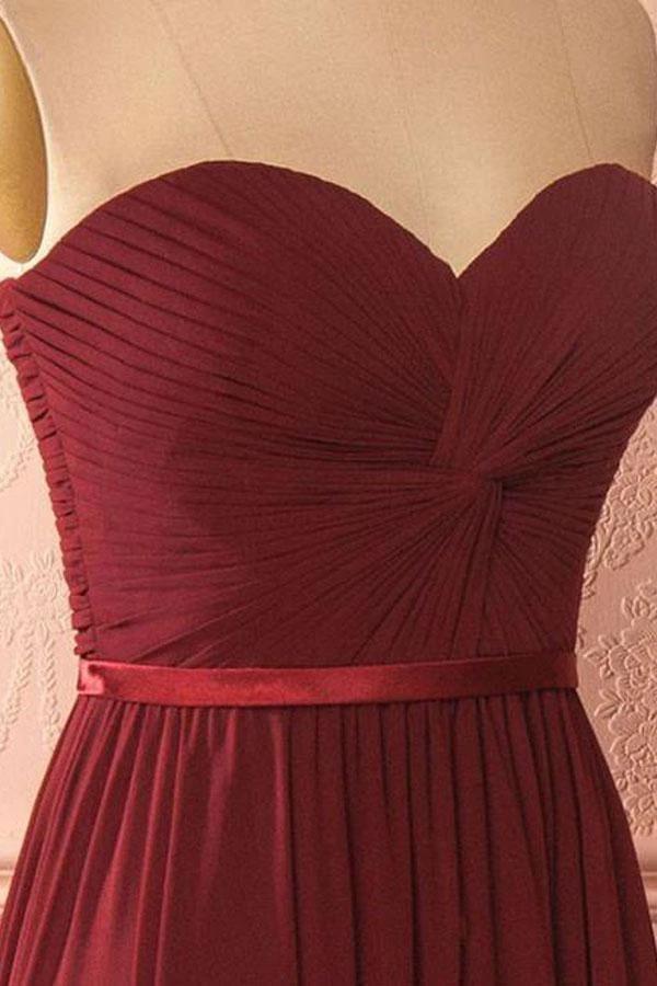 Sweetheart Neck Chiffon Burgundy Long Prom Dress Bridesmaid Dress  PG422 - Image 3