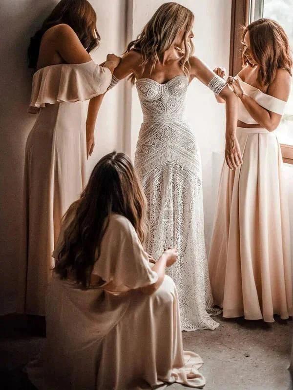 Sweetheart Neck Lace Beach Ivory Rustic Boho Wedding Dresses MW267 - Image 10