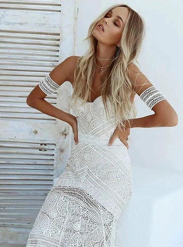 Sweetheart Neck Lace Beach Ivory Rustic Boho Wedding Dresses MW267 - Image 5