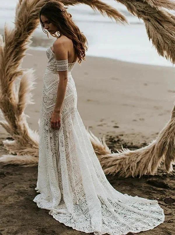 Sweetheart Neck Lace Beach Ivory Rustic Boho Wedding Dresses MW267 - Image 6