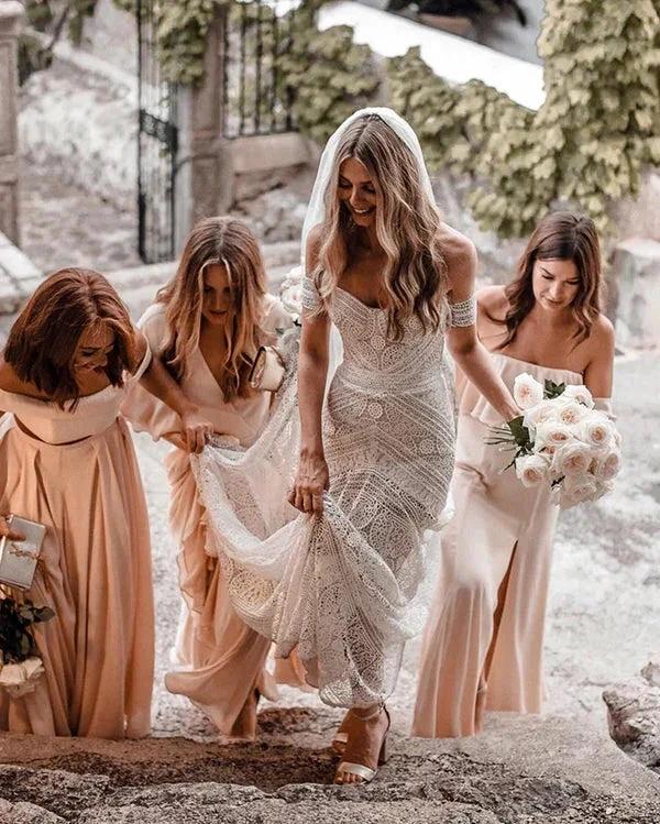 Sweetheart Neck Lace Beach Ivory Rustic Boho Wedding Dresses MW267 - Image 9