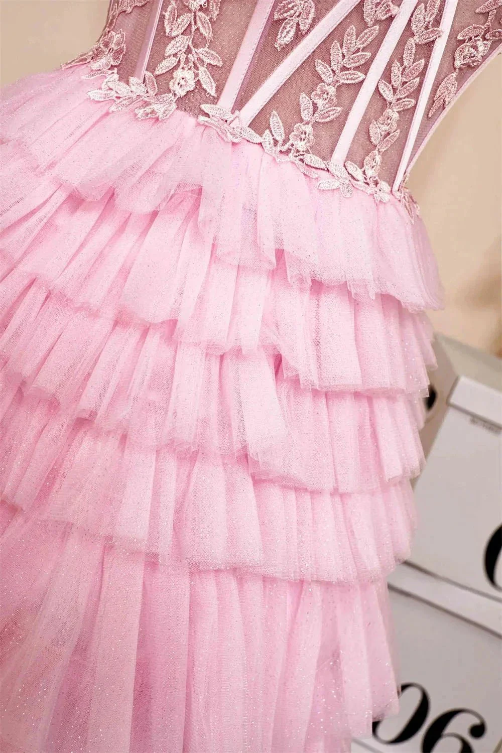 Sweetheart Neck Layered Strapless Pink Homecoming Dress PD514 - Image 3