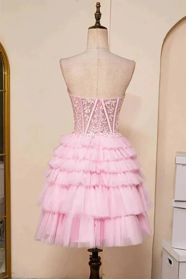 Sweetheart Neck Layered Strapless Pink Homecoming Dress PD514 - Image 4