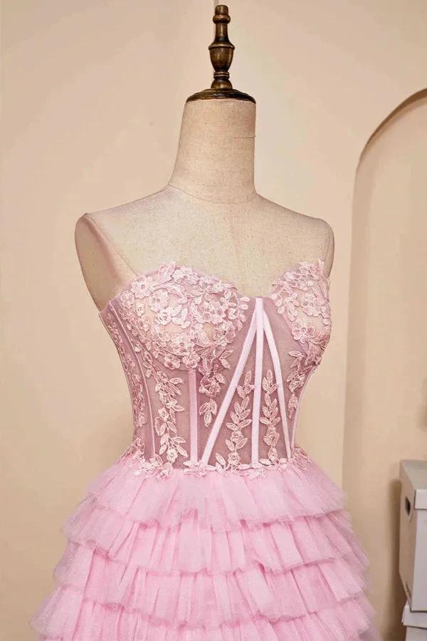 Sweetheart Neck Layered Strapless Pink Homecoming Dress PD514 - Image 5