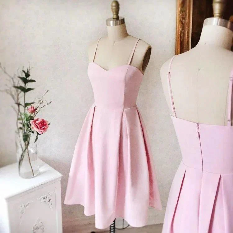 Sweetheart Neck Short Pink Prom Dresses Satin Homecoming Dresses PD400 - Image 2